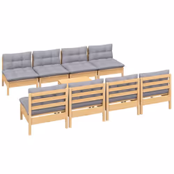 vidaXL Set Divani da Giardino 9 pz con Cuscini Grigi Massello di Pino - Vista aggiuntiva 3