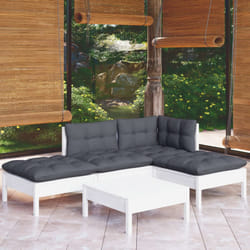 vidaXL Set Divani da Giardino 5 pz con Cuscini Bianchi Legno di Pino