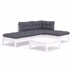 vidaXL Set Divani da Giardino 5 pz con Cuscini Bianchi Legno di Pino - Vista aggiuntiva 2