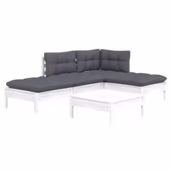 vidaXL Set Divani da Giardino 5 pz con Cuscini Bianchi Legno di Pino - Vista aggiuntiva 3