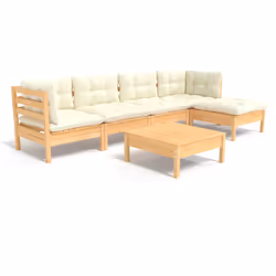 vidaXL Set Salotto da Giardino 6 pz con Cuscini Crema Legno di Pino - Vista aggiuntiva 2
