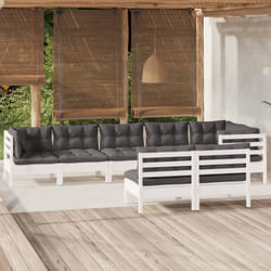 vidaXL Set Divani da Giardino 8 pz con Cuscini Bianchi Legno di Pino