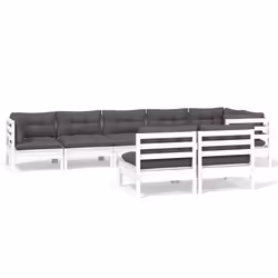 vidaXL Set Divani da Giardino 8 pz con Cuscini Bianchi Legno di Pino - Vista aggiuntiva 2