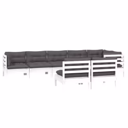vidaXL Set Divani da Giardino 8 pz con Cuscini Bianchi Legno di Pino - Vista aggiuntiva 3