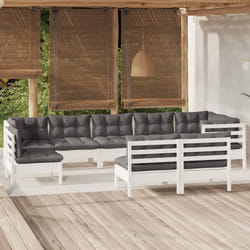 vidaXL Set Divani da Giardino 9 pz con Cuscini Bianchi Legno di Pino
