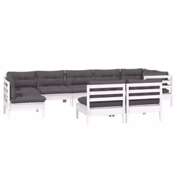 vidaXL Set Divani da Giardino 9 pz con Cuscini Bianchi Legno di Pino - Vista aggiuntiva 3