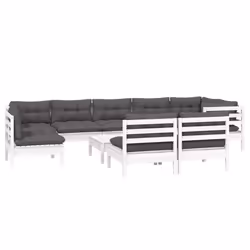 vidaXL Set Divani da Giardino 10 pz con Cuscini Bianchi Legno di Pino - Vista aggiuntiva 3
