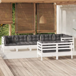 vidaXL Set Divani da Giardino 8 pz con Cuscini Bianchi Legno di Pino