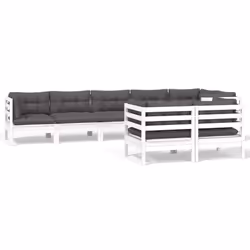 vidaXL Set Divani da Giardino 8 pz con Cuscini Bianchi Legno di Pino - Vista aggiuntiva 2