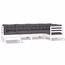 vidaXL Set Divani da Giardino 6 pz con Cuscini Bianchi Legno di Pino - Vista aggiuntiva 2
