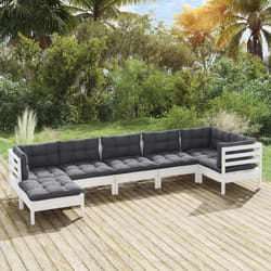 vidaXL Set Divani da Giardino 7 pz con Cuscini Bianchi Legno di Pino