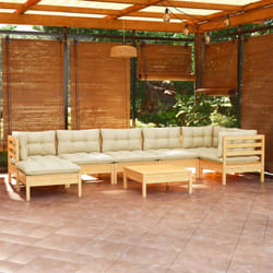 Set Divani da Giardino 8 pz con Cuscini Crema in Massello di Pino Vidaxl