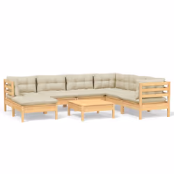 vidaXL Set Divani da Giardino 8 pz con Cuscini Crema in Massello di Pino - Vista aggiuntiva 2