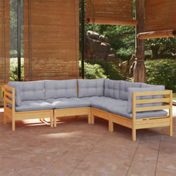 Set Divani da Giardino 5 pz con Cuscini Grigi Massello di Pino Vidaxl