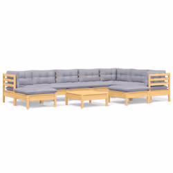 Set Divani da Giardino 10 pz con Cuscini Grigi Massello di Pinocod mxl 117976 - Vista aggiuntiva 2