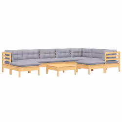 Set Divani da Giardino 10 pz con Cuscini Grigi Massello di Pinocod mxl 117976 - Vista aggiuntiva 3