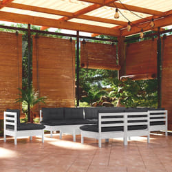 vidaXL Set Divani da Giardino 11 pz con Cuscini Bianchi Legno di Pino