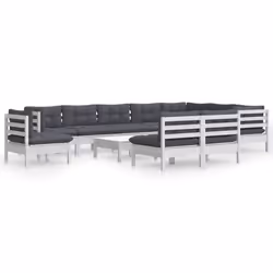 vidaXL Set Divani da Giardino 11 pz con Cuscini Bianchi Legno di Pino - Vista aggiuntiva 2