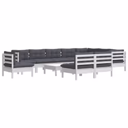 vidaXL Set Divani da Giardino 11 pz con Cuscini Bianchi Legno di Pino - Vista aggiuntiva 3