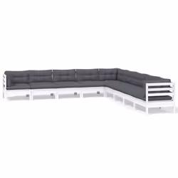 Set Divani da Giardino 9 pz con Cuscini Bianchi Legno di Pinocod mxl 126868 - Vista aggiuntiva 2