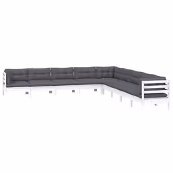 Set Divani da Giardino 9 pz con Cuscini Bianchi Legno di Pinocod mxl 126868 - Vista aggiuntiva 3