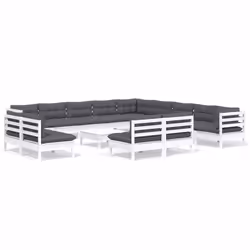 vidaXL Set Divani da Giardino 14 pz con Cuscini Bianchi Legno di Pino - Vista aggiuntiva 2