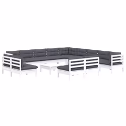 vidaXL Set Divani da Giardino 14 pz con Cuscini Bianchi Legno di Pino - Vista aggiuntiva 3