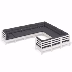 Set Divani da Giardino 10 pz con Cuscini Bianchi Legno di Pinocod mxl 97530 - Vista aggiuntiva 2