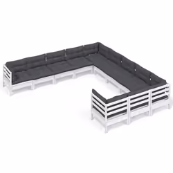 vidaXL Set Divani da Giardino 11 pz con Cuscini Bianchi Legno di Pino - Vista aggiuntiva 2