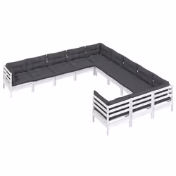 vidaXL Set Divani da Giardino 11 pz con Cuscini Bianchi Legno di Pino - Vista aggiuntiva 3