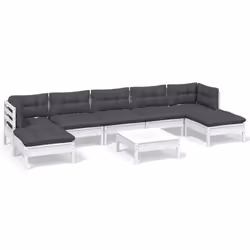 vidaXL Set Divani da Giardino 8 pz con Cuscini Bianchi Legno di Pino - Vista aggiuntiva 2