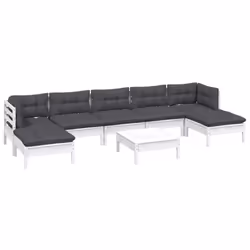 vidaXL Set Divani da Giardino 8 pz con Cuscini Bianchi Legno di Pino - Vista aggiuntiva 3