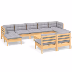 Set Divani da Giardino 10 pz con Cuscini Grigi Massello di Pinocod mxl 117979 - Vista aggiuntiva 2