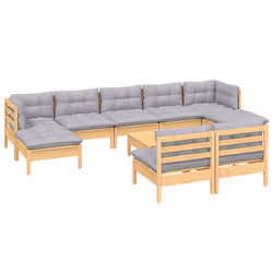 Set Divani da Giardino 10 pz con Cuscini Grigi Massello di Pinocod mxl 117979 - Vista aggiuntiva 3
