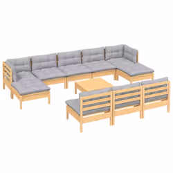 Set Divani da Giardino 11 pz con Cuscini Grigi Massello di Pinocod mxl 117980 - Vista aggiuntiva 3