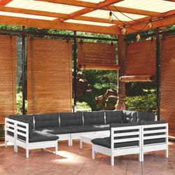vidaXL Set Divani da Giardino 10 pz con Cuscini Bianchi Legno di Pino