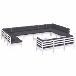 vidaXL Set Divani da Giardino 14 pz con Cuscini Bianchi Legno di Pino - Vista aggiuntiva 3