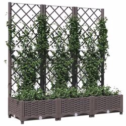 vidaXL Fioriera da giardino con traliccio marrone 120x40x121,5 cm PP - Vista aggiuntiva 3
