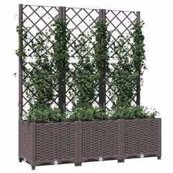 vidaXL Fioriera da giardino con traliccio marrone 120x40x136 cm PP - Vista aggiuntiva 3