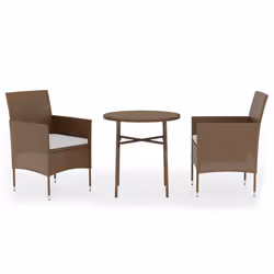 vidaXL Set Mobili da Pranzo per Giardino 3 pz in Polyrattan Marrone - Vista aggiuntiva 2