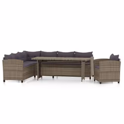 vidaXL Set Divani da Giardino 3 pz con Cuscini in Polyrattan Grigio - Vista aggiuntiva 2