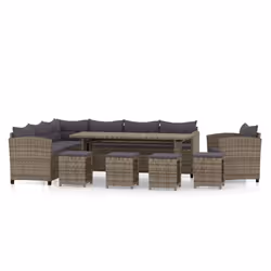 vidaXL Set Divani da Giardino 7 pz con Cuscini in Polyrattan Grigio - Vista aggiuntiva 2