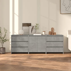 vidaXL Credenze 3 pz Grigio Cemento in Legno Multistrato