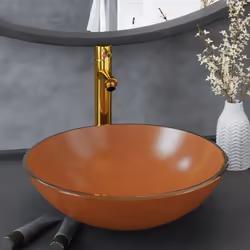 Questo lavabo da bagno circolare con rubinetto e scarico a pressione è progettato per sedersi sul piano di lavoro e attirare  ...