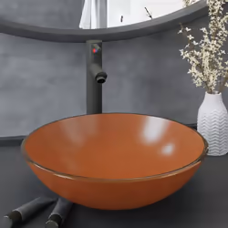 Questo lavabo da bagno circolare con rubinetto e scarico a pressione è progettato per sedersi sul piano di lavoro e attirare ...