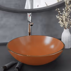 Questo lavabo da bagno circolare con rubinetto e scarico a pressione è progettato per sedersi sul piano di lavoro e attirare ...