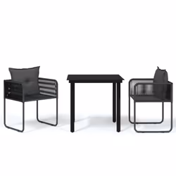 vidaXL Set da Pranzo da Giardino 3 pz Nero - Vista aggiuntiva 2