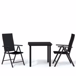 vidaXL Set Mobili da Pranzo per Giardino 3 pz Nero - Vista aggiuntiva 2