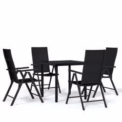 vidaXL Set Mobili da Pranzo per Giardino 5 pz Nero - Vista aggiuntiva 2