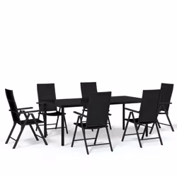 vidaXL Set Mobili da Pranzo per Giardino 7 pz Nero - Vista aggiuntiva 2
